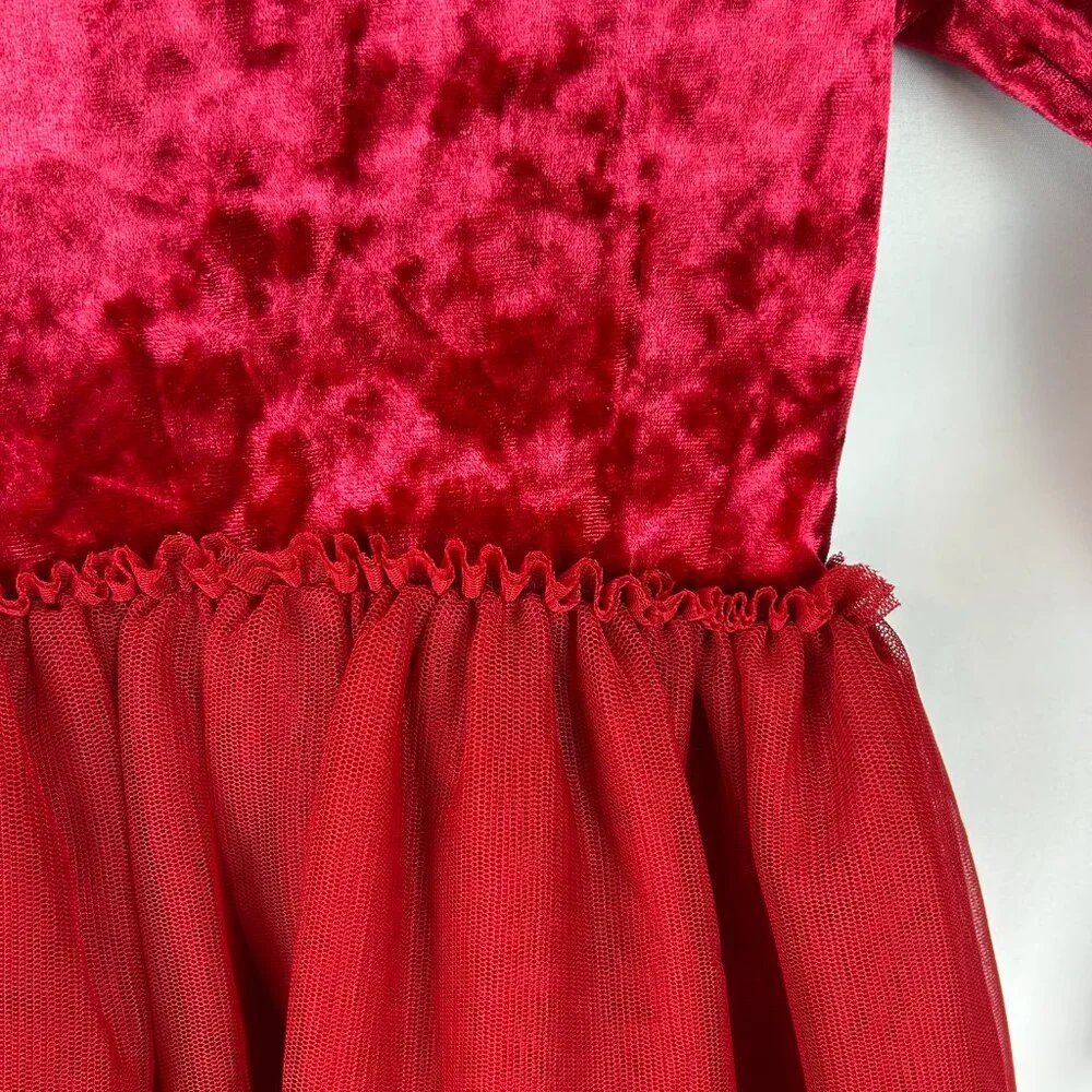 Long Sleeve Velour Tulle Red Velvet Girl's Holiday Dress-Cat & Jack XS